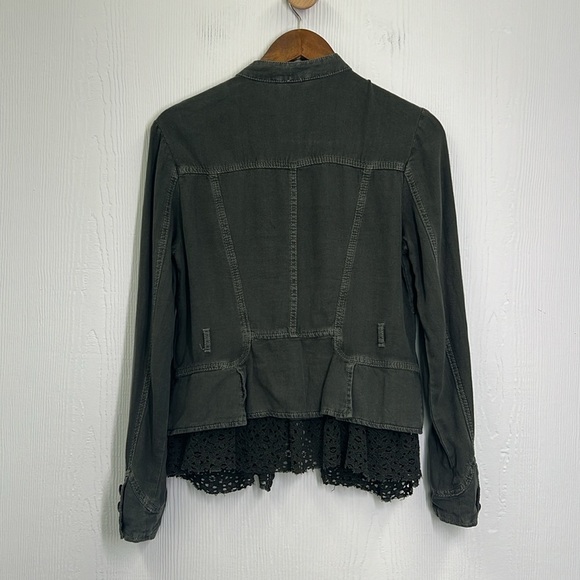 Free People - Emilia Linen Blend Military Olive Color Lace Trim Army Jacket XS - Picture 14 of 14